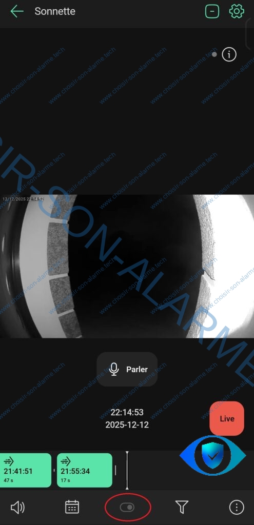 vue de nuit doorbell ajax avec scénario et relais